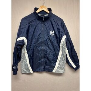 New York Yankees Majestic Full Zip Baseball Jacket Youth Blue Nylon L NWT